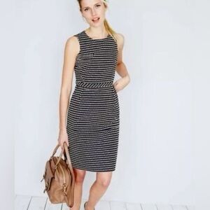 BODEN Smithfield Shift Dress Polka Dot Waisted Sleeveless Navy White Pockets 14